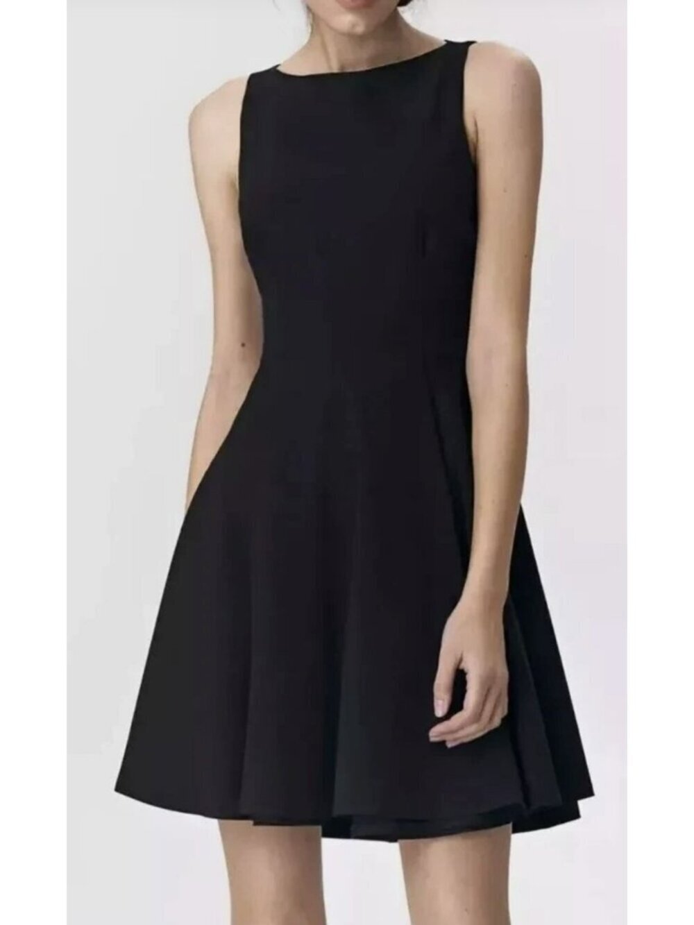 Spanx Perfect Fit Flare Black Ponte Stretch Dress Pockets Large New
